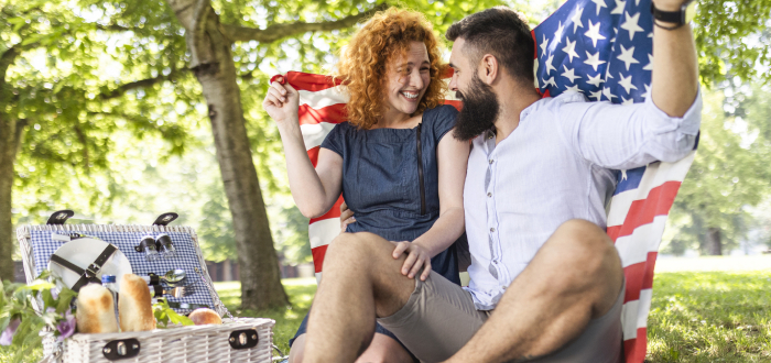 A couple with an american flag